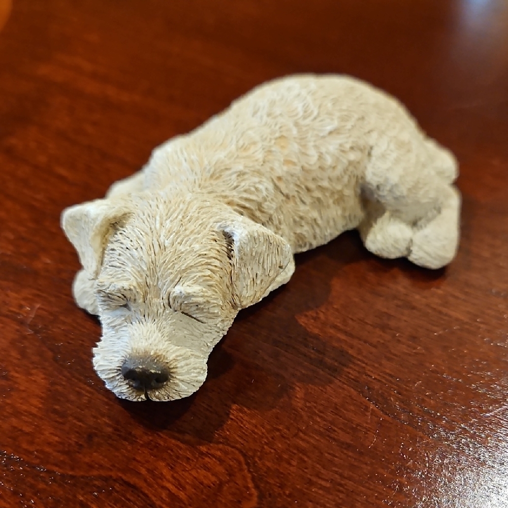 Artist Sandra Brue, Sandicast "Lil' Snoozer" Sleeping Terrier Dog, Signed